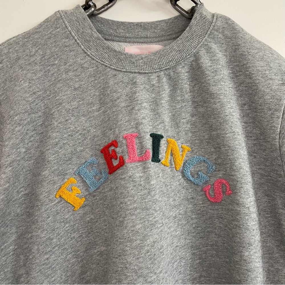 ❌SOLD❌ Ban.do Gray Embroidered Feelings Crew Neck Sweatshirt